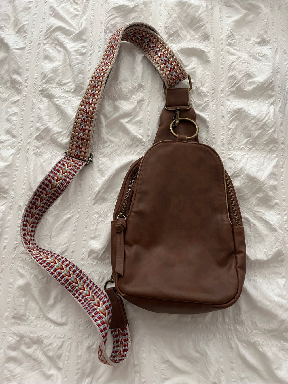 Women's Brown Leather Crossbody Sling Bag with Woven Strap